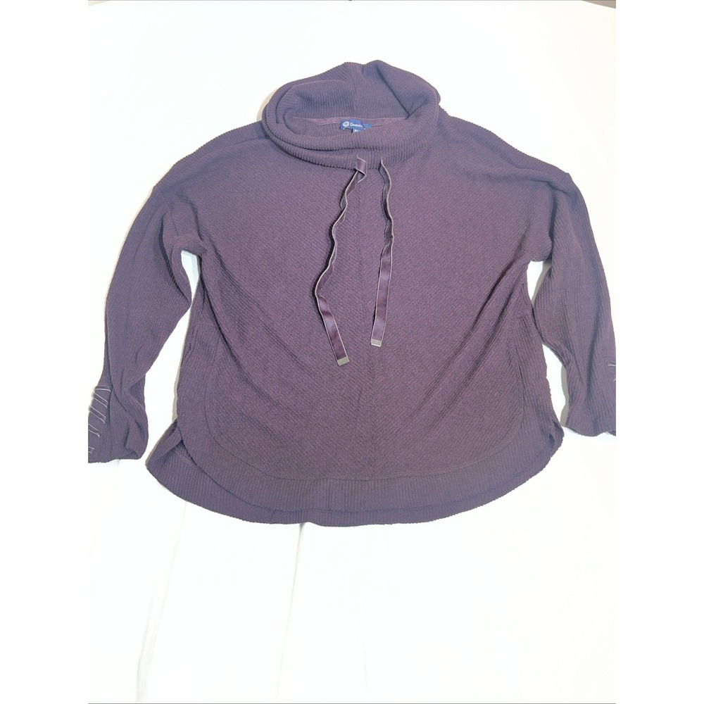 Democracy Womens Petite Large Plum Purple Ribbed Cowl Neck Velvet Trim Top PL